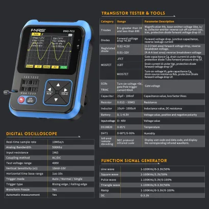DSO-TC3 3-IN-1 Handheld Digital Oscilloscopes Signal Generator Transistor Tester
